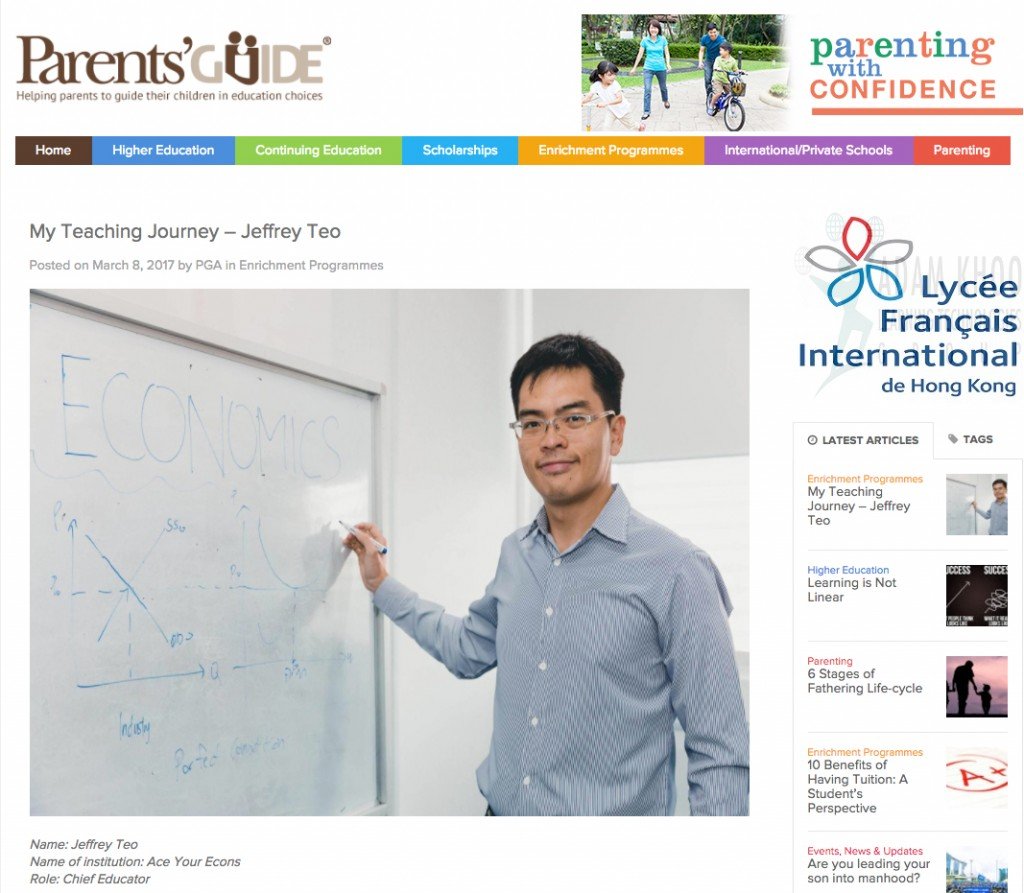 JC1 Economics Tutor featured in PAG