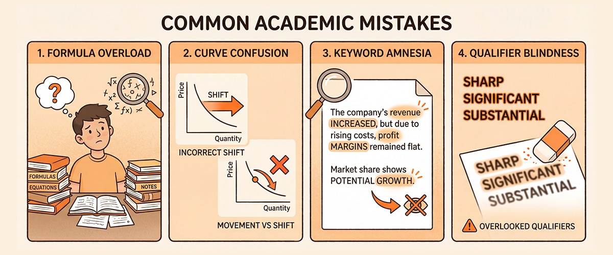 Illustration of four common mistakes JC students make when learning elasticity in A-Level Economics