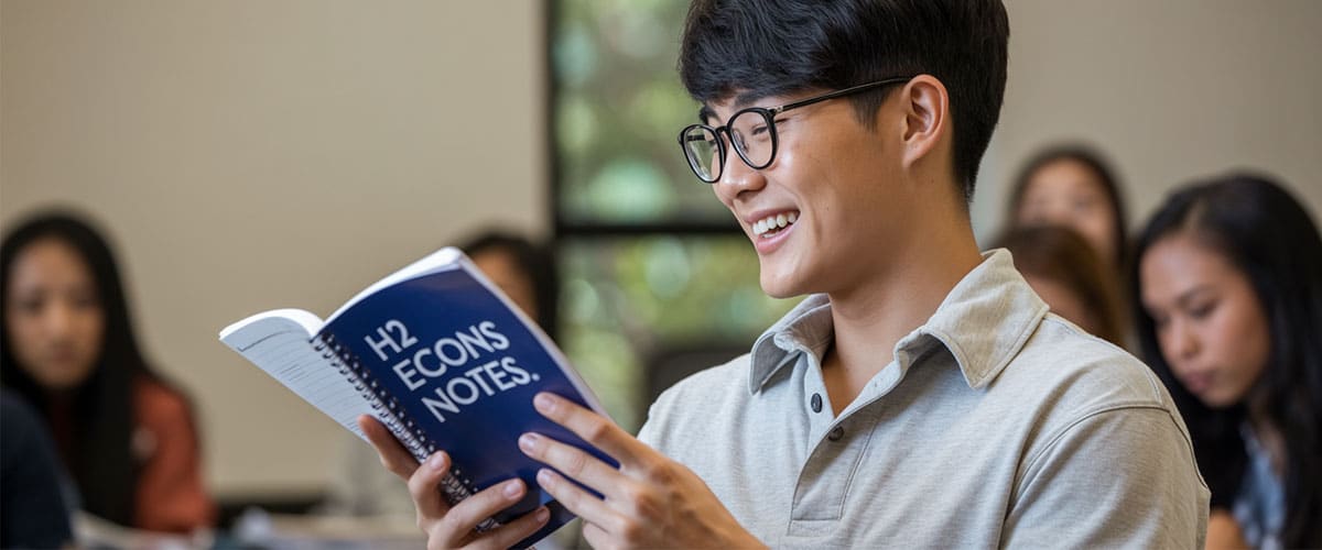 JC student studying H2 Economics notes